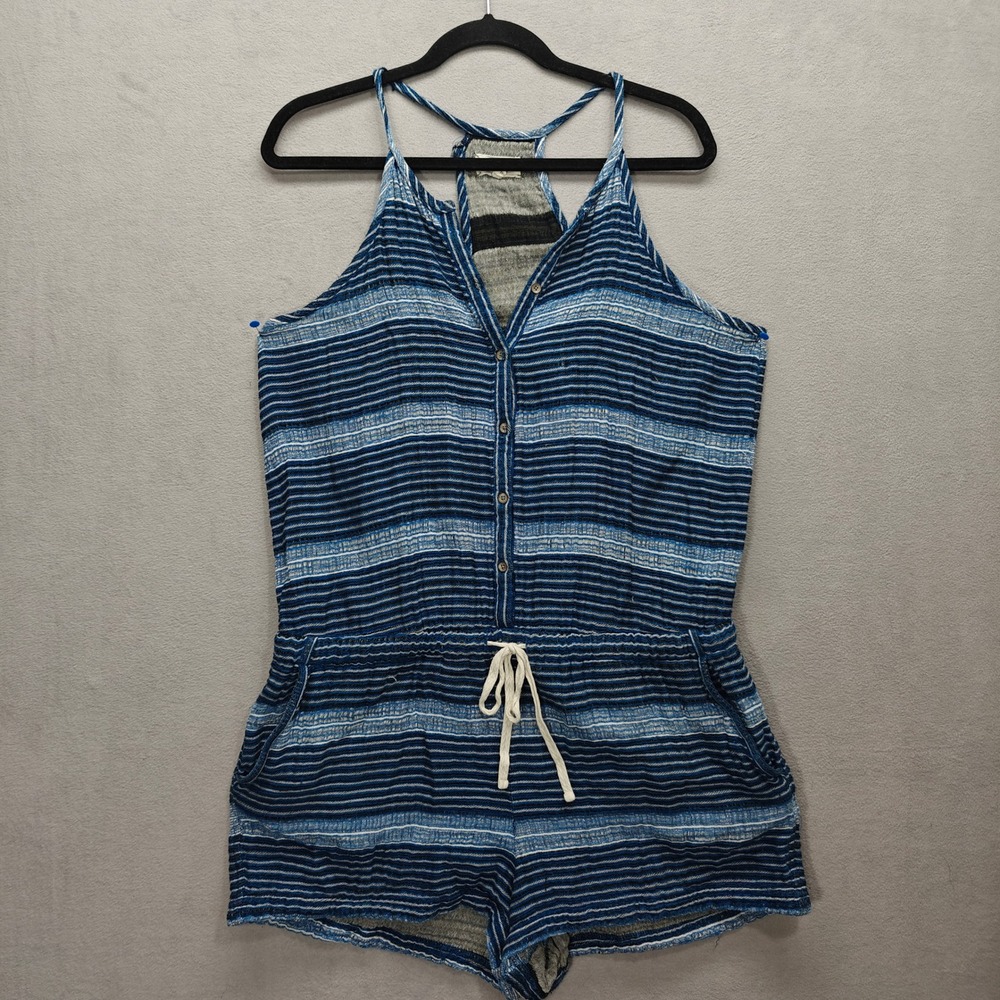 Lou & Grey Romper Women L Striped Cotton Sleeveless Coastal Boho Beach Lounge